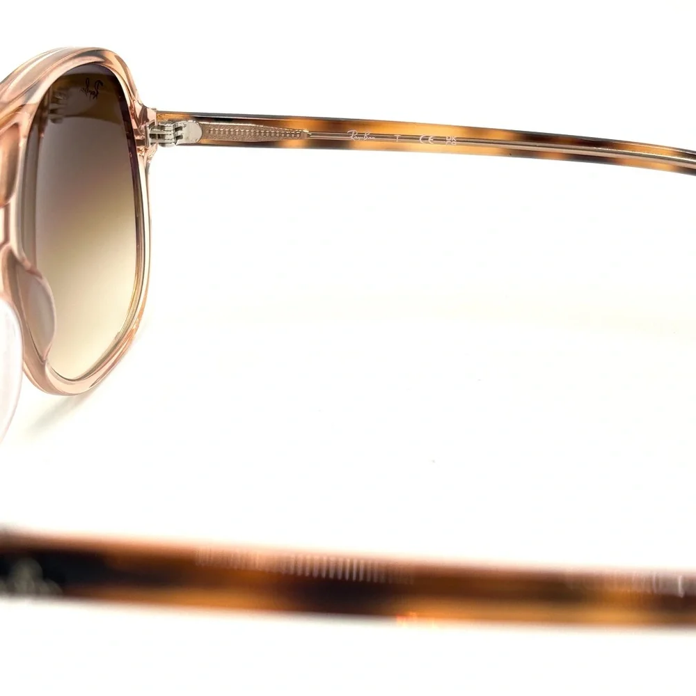 Ray-Ban Transparent Pink Frame Tortoise Temples Gradient Brown Lenses Sunglasses